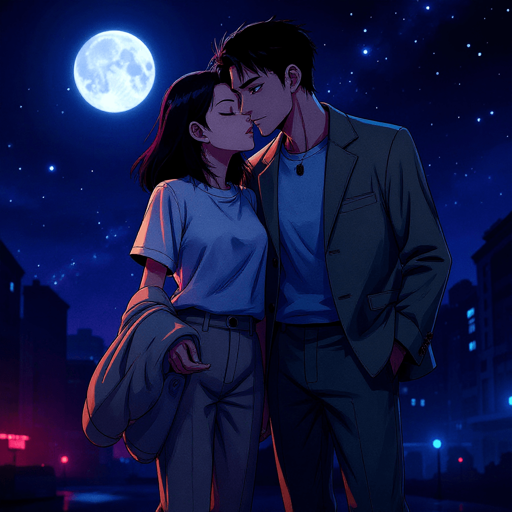 Cyberpunk style anime kiss