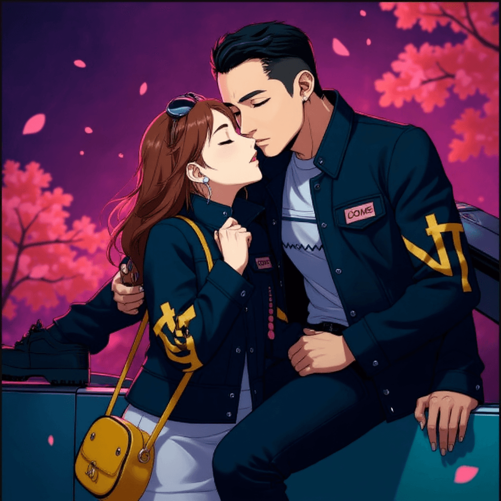 Neon dreams cyberpunk anime kiss scene