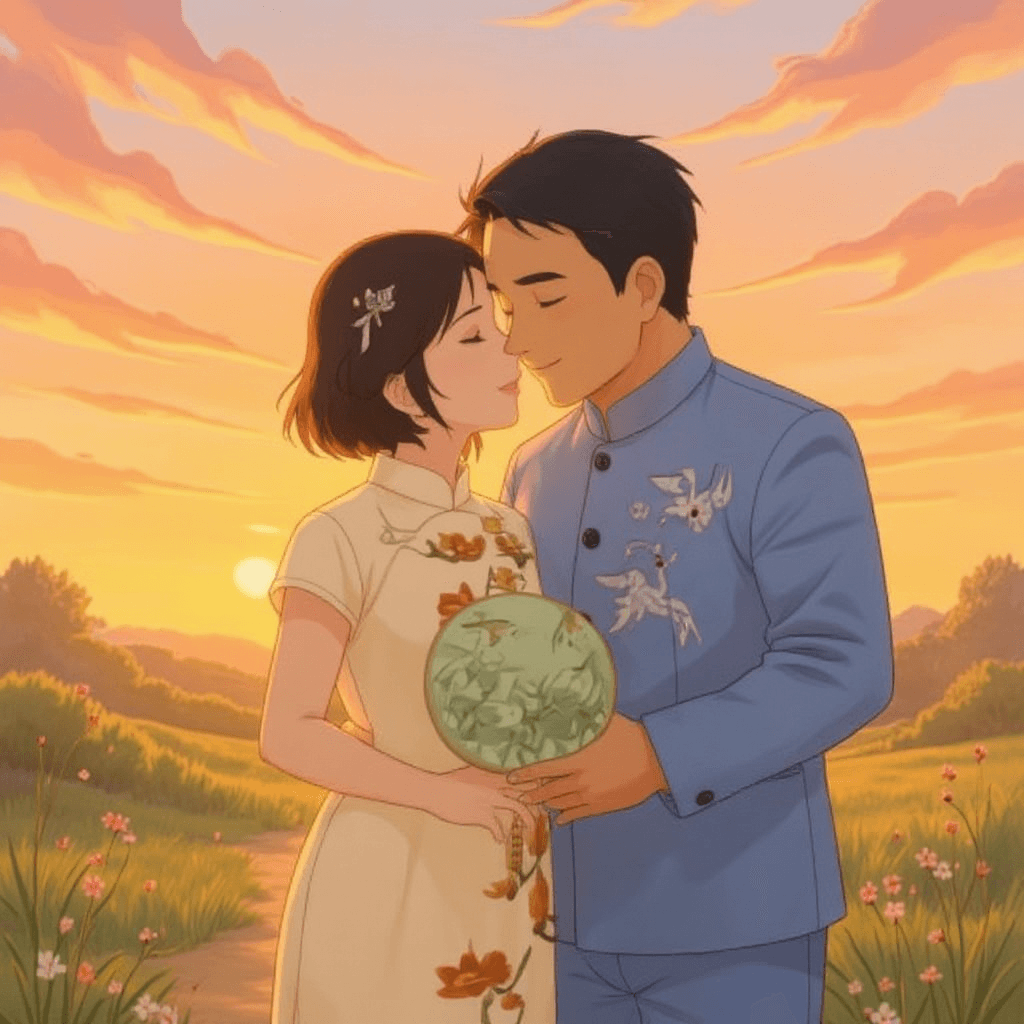 Ghibli style kiss anime scene - AI generated romantic art